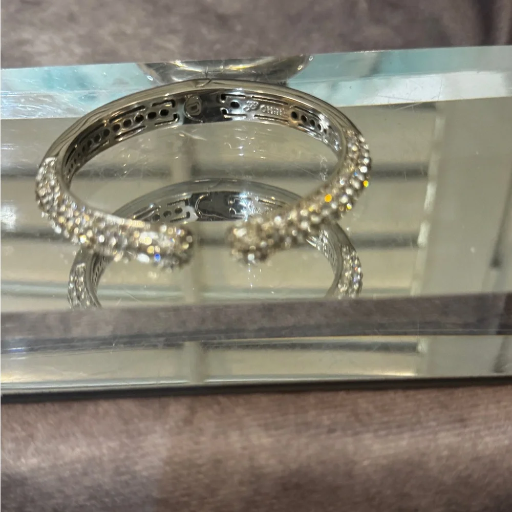 Joan Boyce Hinged Elegant Silver‎ Crystal Bangle Bracelet